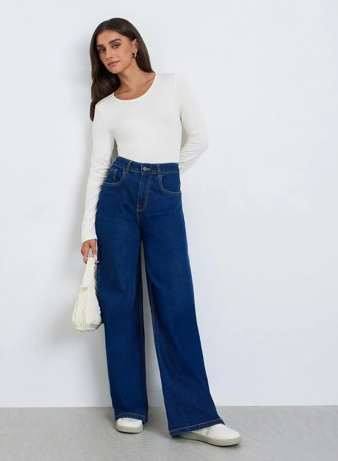 Styli Women Solid Crew Neck Long Sleeve Knit Top